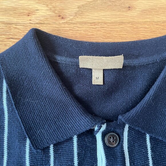 GABICCI Navy Mod Ska Knit Polo Shirt w/ White Stripes sz: Medium - Picture 3 of 5